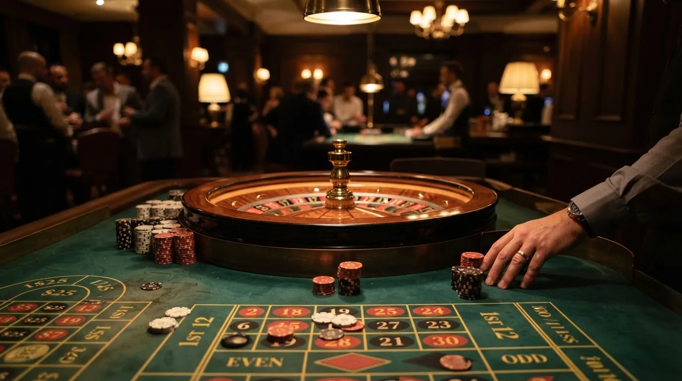 Rulettehjul og sjetonger på grønn filt i varmt kveldslys — anmeldelser av norske casinoer