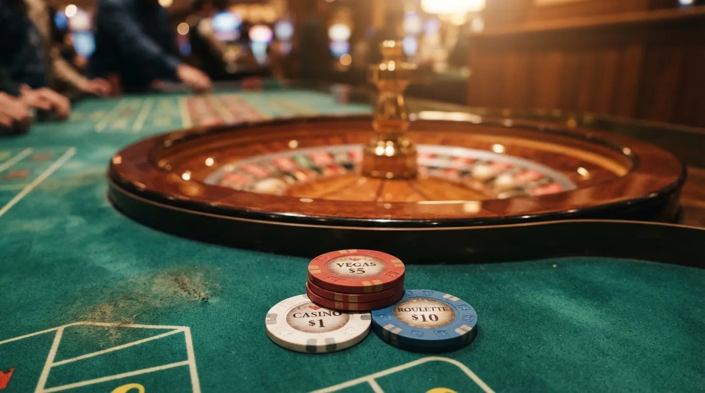 Rulettehjul og sjetonger på grønn filt i varmt kveldslys — beste utenlandske casinoer
